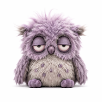 Peluche hibou violet shaggy personnalisée aux yeux fatigués, animal en peluche original et doux pour la décoration de bureau et le soutien émotionnel