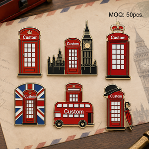Vente en gros de pin's en émail de haute qualité, personnalisés, sur le thème de la cabine téléphonique britannique, rétro, badge d'Angleterre, souvenir de ville du Royaume-Uni, pin's de revers en métal - Product Image 1