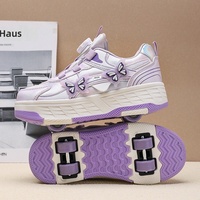 Trottinettes à roues polyuréthane à quatre roues, transfrontalières, pour enfants et adolescents, à double usage (trottinette et patins à roulettes)