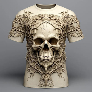 Camiseta de Hombre con Estampado 3D de Calavera, Manga Corta, Corte Regular, con Logotipo en el Frente, Tejido de Punto - Product Image 1