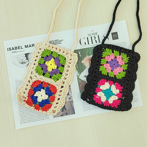 Bolsos cruzados de punto bohemio personalizados del fabricante, bolsa de almacenamiento de estilo étnico de ganchillo de flores de colores hechos a mano OEM ODM - Product Image 2