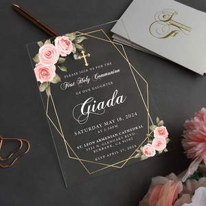 <strong>Christening</strong> Acrylic <strong>Invitation</strong> Girl Baptism <strong>Invit</strong> White Flowers Baby Shower Communion <strong>Invitation</strong> Card - Product Image 6