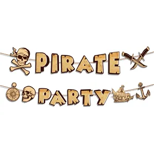 Huancai pirate party banner sword captain helm garland paper bunting for kids birthday nautical sailing treasure party supplies