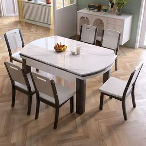 <span class=keywords><strong>Table</strong></span> à manger moderne en marbre à double usage carrée en bois massif et pliante télescopique pour petit ménage ou appartement - Product Image 4