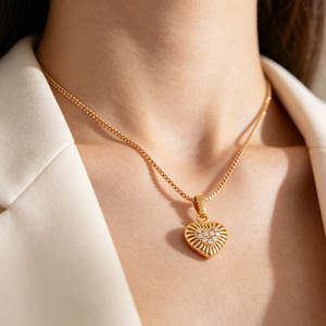 Collana con Ciondolo in Zirconia Cubica di Lusso, Placcata in <span class=keywords><strong>Oro</strong></span> 18K, Charm in CZ, <span class=keywords><strong>Girocollo</strong></span> per Matrimoni e Feste, Gioielli per Donne, Set di Gioielleria - Product Image 6
