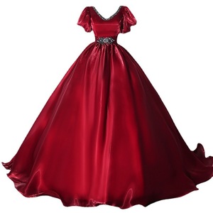 Burgundy Evening Gown V Neck Empire Waist Ball Gown Puffy Dress For Birthday Party Coming Of Age Ceremony Spring - Product Image 5