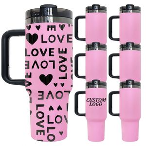 Gobelet isotherme H2.0 de 40 oz, finition miroir noir sous le revêtement, cadeau Saint-Valentin 2025, revêtement poudré rose pour gravure laser - Product Image 4