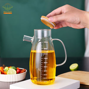 Pot d'huile en verre à haute teneur en borosilicate étanche avec poignée et couvercle en bambou <span class=keywords><strong>pour</strong></span> ustensiles de cuisine avec échelle de capacité - Product Image 2
