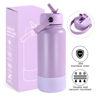 Bouteille d'eau isotherme réutilisable de 32 oz, gobelet en acier inoxydable 304, couvercle à paille rabattable et poignée de transport portable