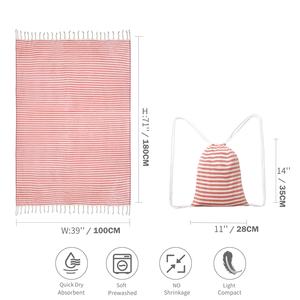 Özel Logo kum ücretsiz pamuk türk püskül çizgili plaj havlusu seti çanta ile kompakt - Product Image 5