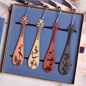 Chinese Style Rosewood Wooden <b>Bookmarks</b> Pipa Shaped Flower Bird Pattern Creative Engraving Cultural <b>Bookmark</b> <b>Gifts</b> Wholesale - Product Image 2