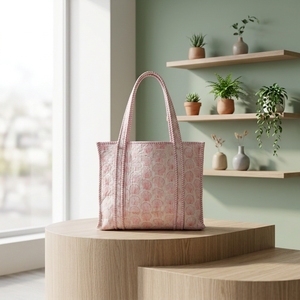 Sac fourre-tout matelassé en coton, motif léopard, style ethnique, avec longue anse, fait main en Inde, pour femme, hiver, printemps, été, broderie à la main - Product Image 4