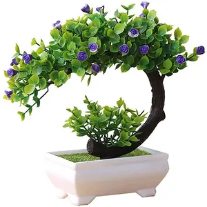 8 Inch Tall Artificial Bonsai Tree Faux Potted Plant with White Pot