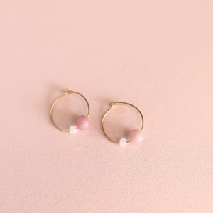 Boucles d'oreilles créoles tendance minimalistes avec perles de pierres précieuses, en acier inoxydable plaqué or, hypoallergéniques, résistantes à l'eau, cadeau de bijoux - Product Image 4