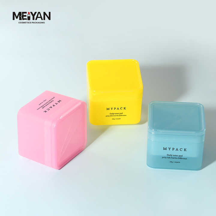MYPACK Refillable Cosmetic square Skin Care Toner Pad Jar 100 Pads 300ml Colored square Toner Pad Container with Tweezers