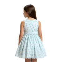 Robe florale personnalisée A&J BSCI pour sœurs, avec ourlet festonné à œillets, col en V, taille à nœud, en coton 200G, pour enfants, 4 couleurs, ODM 2026