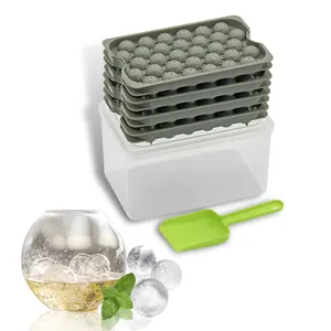BPA Free Sphere Ice Mold vassoio flessibile whisky Ice Ball Maker vassoio rotondo per cubetti di ghiaccio con coperchio e cestino
