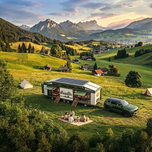 Casa Mobile Rimorchiabile per Glamping e <span class=keywords><strong>Campeggio</strong></span>, Mini Casa Prefabbricata, Caravan Modulare RV con Parete <span class=keywords><strong>in</strong></span> Vetro, Novità 2026-2027 - Product Image 3