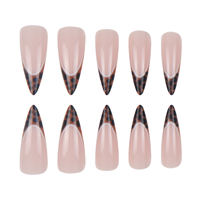 24 faux ongles longs et pointus, couvrant entièrement l'ongle, double french, imprimé léopard, ABS, pré-conçus, vente en gros