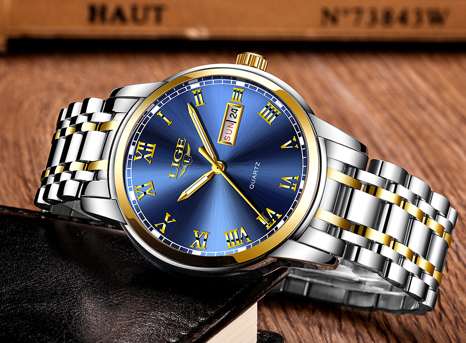 LIGE — montre-bracelet de luxe en acier inoxydable pour homme, étanche, en acier inoxydable, à Quartz, avec Date et heure, horloge
