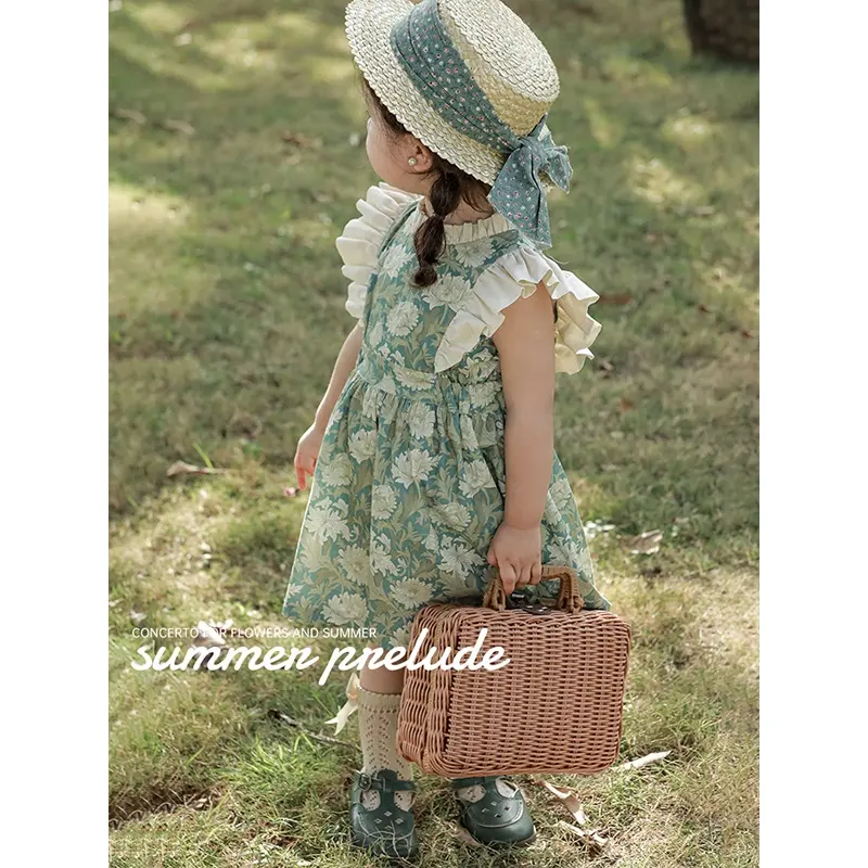 Hot Sale Sleeveless Summer Baby Girls Dresses Lace Patchwork Wholesale 100% Pure Cotton Kids Girls Dress Clothing