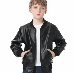 Custom autunno inverno bambini ragazzi Pu giacca con Zip per bambini bambini cappotti Outwear moto giacche di pelle per neonati