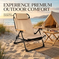 Chaise longue pliable d'extérieur pour le camping et la plage, dossier réglable, accoudoirs en bois avec repose-pieds pour patio et jardin