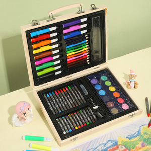 Juego de materiales de arte de madera, 68 piezas, kit completo para niños, caja de regalo para dibujar y pintar - Product Image 1