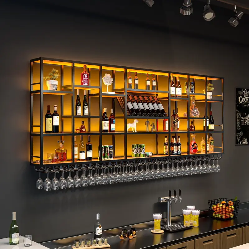 Estante de bar, mostrador colgante, estante de pared para vino, soporte para copas de vino, soporte para vino