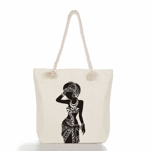 Sac de plage en corde personnalisé noir pour filles, imprimé, écologique, réutilisable, mignon, tendance, pour femme, sac de courses portable, vente en gros - Product Image 6
