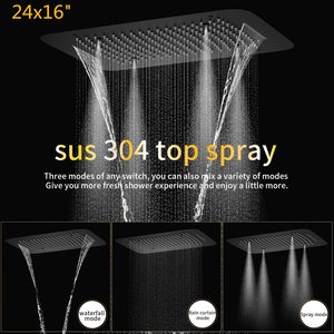 Juego de Ducha Termostático Completo para Cuerpo Entero en Negro Mate de 16x24 Pulgadas con Efectos de Lluvia, Cascada y Niebla - Product Image 2