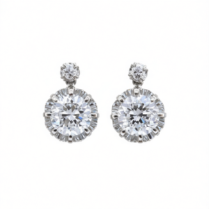 E1464 Orecchini in oro bianco con diamanti, taglio rotondo brillante, gioielli classici naturali da donna - Product Image 1