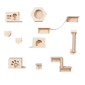 Cat Climbing Frame Solid Wood Platform Cat Tree Wall House Climb Track Springboard Sisal Grab Post Cats Drill Hole Wall Mounted