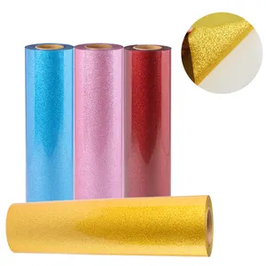 Grosir vinil Transfer panas Glitter gulungan htv 12 inci x 8 kaki besi tekanan panas pada vinil untuk kaus 10 warna bermacam-macam htv