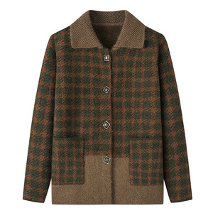 Offres Spéciales femmes plaid Jacquard chaud vêtements quotidiens manteau à manches longues vieille dame Cardigan <span class=keywords><strong>pull</strong></span> pour femmes <span class=keywords><strong>pull</strong></span> avec revers - Product Image 2