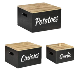 Wooden Storage Box For Kitchen <b>Potato</b> Onion Garlic Organizer With Flip Top Lid Solid Wood Rectangle Food <b>Container</b> - Product Image 3