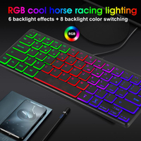 Moda stil kablolu ultra ince OEM İngiltere abd İspanyolca özelleştirilmiş LED aydınlatma RGB 64 tuşları Mini oyun klavyesi Tablet Laptop için