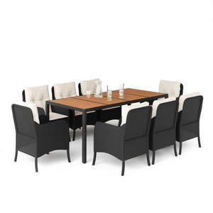 Ensemble de salle à manger de jardin 8 places en rotin PE noir avec housses amovibles, mobilier d'extérieur au design contemporain - Product Image 1