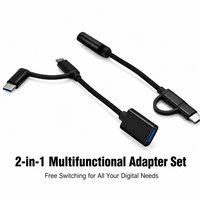 Cable Corto Trenzado 2 en 1 Tipo C, Adaptador OTG Tipo C a USB A con Conector de Audio de 3.5mm para Teléfono Android, Laptop y Tablet
