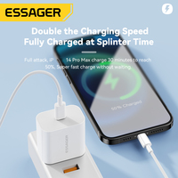 ESSAGER Lot de 2 Chargeurs USB Type C 20W Avec Câble pour Téléphones Mobiles Accessoires Chargeurs et Câbles pour iPhone