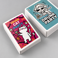 Jeu de cartes personnalisé en PVC écologique pour fêtes, édition chat ivre rouge et bleu, jeu de cartes illustré, illustrations personnalisées, adapté aux familles