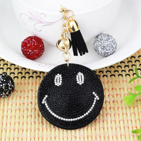 Neuer Koreanischer Samt-Strass-Schlüsselanhänger mit Lächelndem Gesicht, Modischer Quasten-Taschenanhänger, Schmuck-Großhandel für den Außenhandel