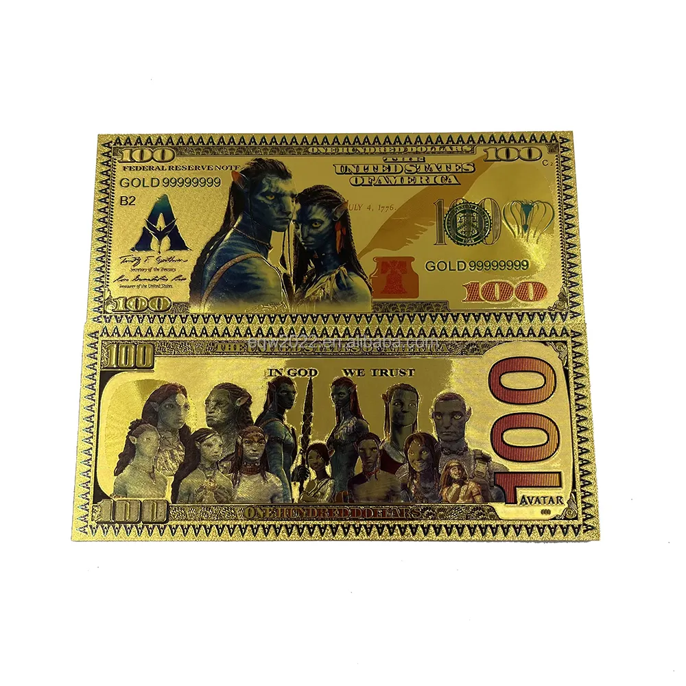 Custom Avatar Movie Collection Plastic 100 Ticket 24k Gold Plated Foil Banknote