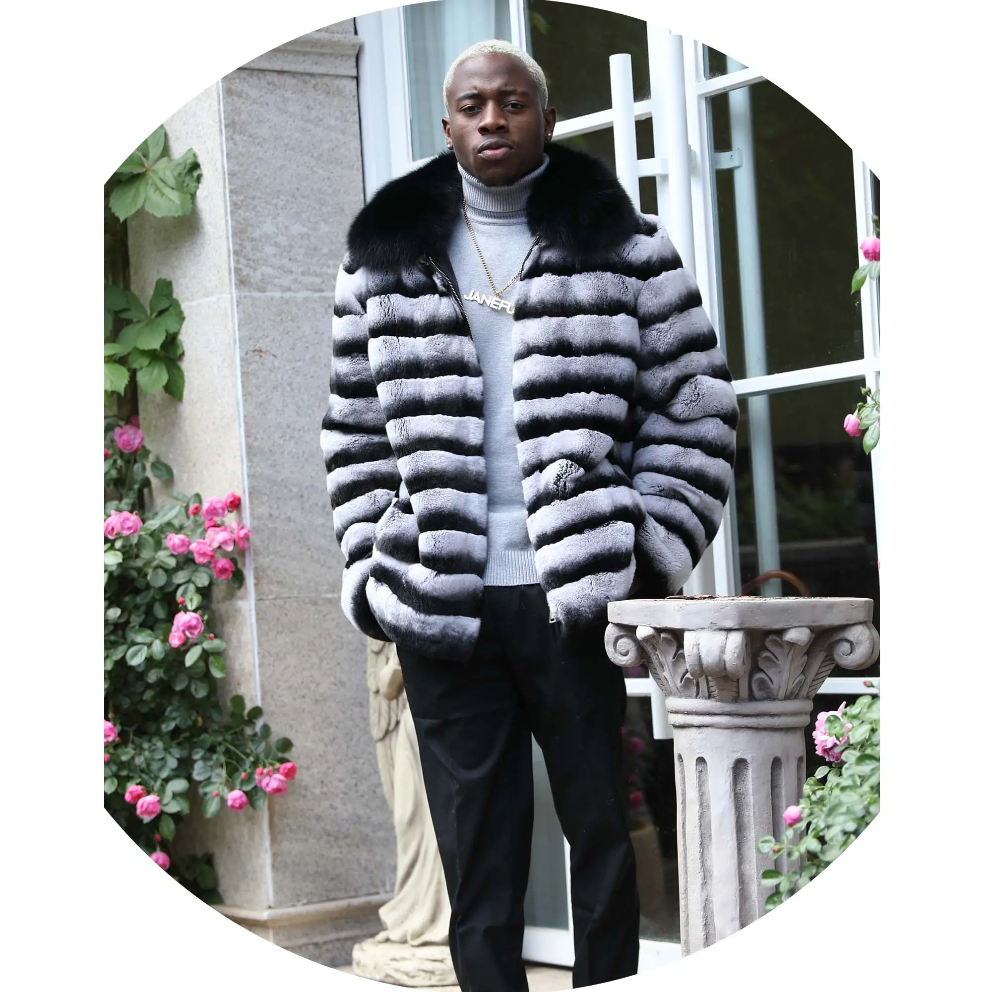 Men Winter Big Size Luxury Hot Sale Warm Dye Chinchilla Rabbit Fur Coat