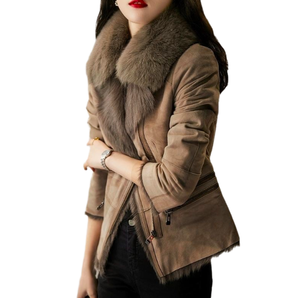 เสื้อแจ็คเก็ตยีนส์บุขนสัตว์สำหรับผู้หญิง สไตล์ลำลอง กระดุมเดี่ยว ทรงเข้ารูป ดีไซน์หรูหราสำหรับฤดูหนาว - Product Image 1