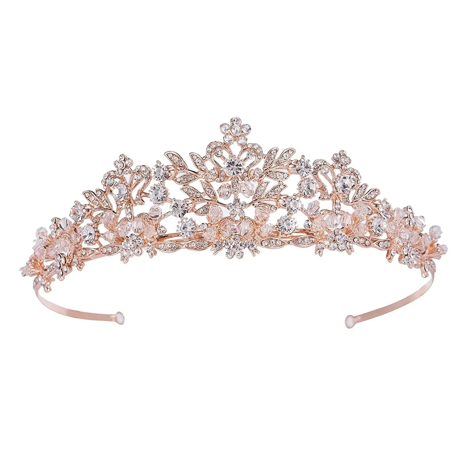Finestyle Rose Gold Wedding Tiara for Women and Girls - Pageant Tiara Headband, Rhinestone Bridal Crown for Brides