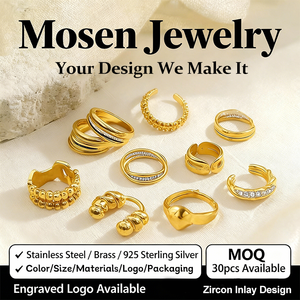 Bague en acier inoxydable imperméable Mosen Jewelry, or non terni, dôme en forme de croissant français, anneaux épais réglables, bijoux pour femmes, cadeau - Product Image 1