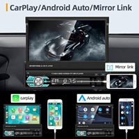 Autoradio Podofo Single Din Carplay, autoradio stéréo 7 pouces avec écran tactile rétractable, autoradio BT FM avec entrée auxiliaire USB et caméra 12 LED