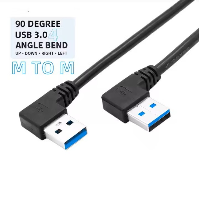 ZHENDA CUSTOM 90 Degree Right Angle USB 3.0 Male to Male Type a Extension Cable, Black Rubber