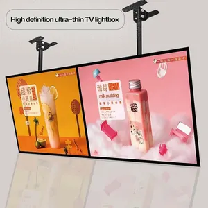 Tempered Glass LED Billboard Hanging TV Lightbox For Menu Display In Rectangle Shape For Milk Tea Shop Advertising